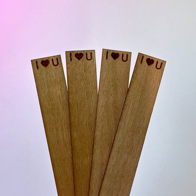 Wooden wick I love u. Size to choose, 140 mm, 16 mm