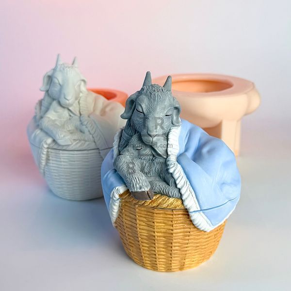 Silicone mold Goat with a baby planter