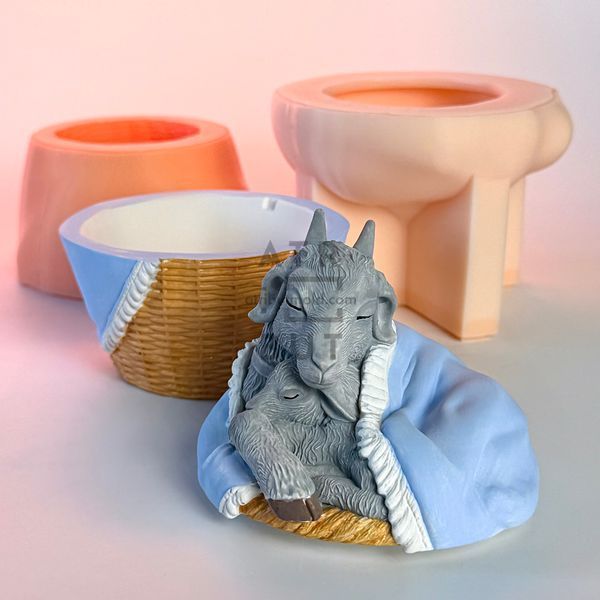 Silicone mold Goat with a baby planter